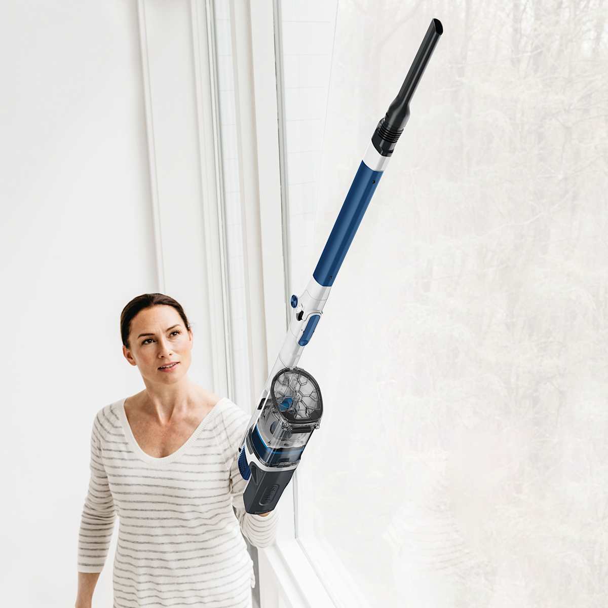Shark PowerPro IZ380UK with the crevice tool on a window sill